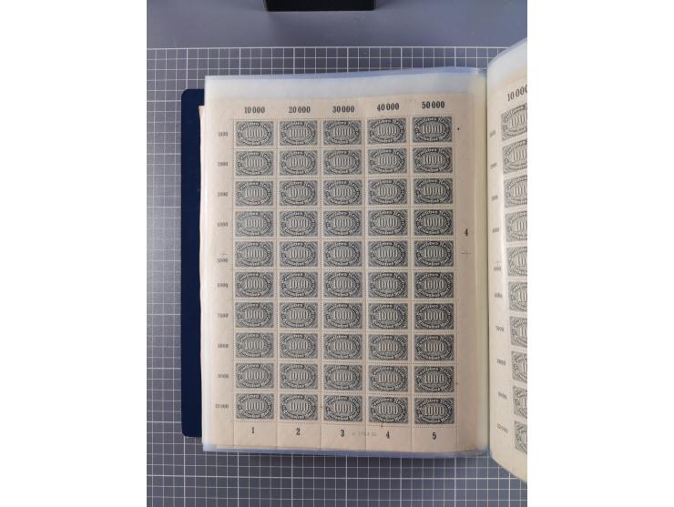 1922, meist postfrische Sammlung mit 100 Bogen ex Mi.-Nr. 246-57, teils sign. INFLA Berlin, in guter Erhaltung, teils übliche