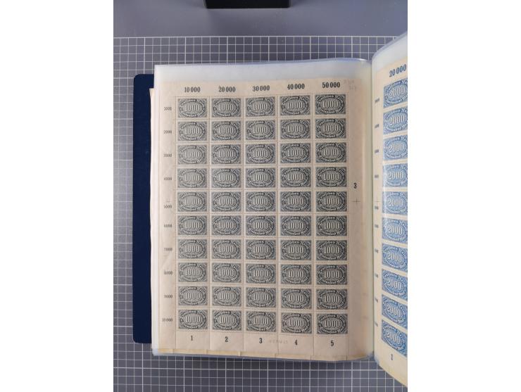 1922, meist postfrische Sammlung mit 100 Bogen ex Mi.-Nr. 246-57, teils sign. INFLA Berlin, in guter Erhaltung, teils übliche