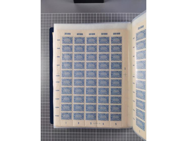 1922, meist postfrische Sammlung mit 100 Bogen ex Mi.-Nr. 246-57, teils sign. INFLA Berlin, in guter Erhaltung, teils übliche
