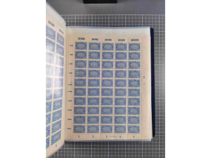 1922, meist postfrische Sammlung mit 100 Bogen ex Mi.-Nr. 246-57, teils sign. INFLA Berlin, in guter Erhaltung, teils übliche