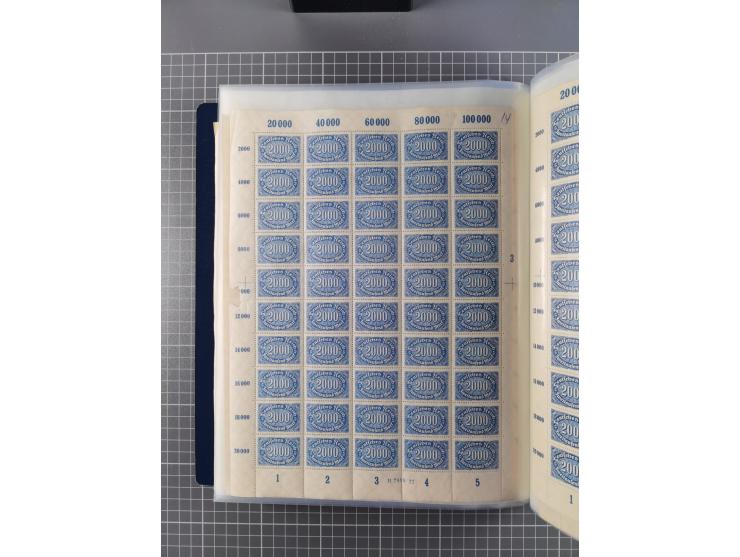 1922, meist postfrische Sammlung mit 100 Bogen ex Mi.-Nr. 246-57, teils sign. INFLA Berlin, in guter Erhaltung, teils übliche
