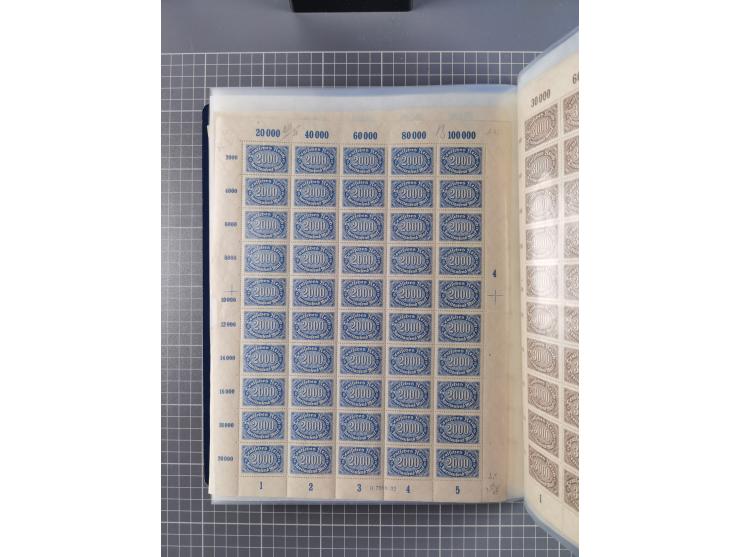 1922, meist postfrische Sammlung mit 100 Bogen ex Mi.-Nr. 246-57, teils sign. INFLA Berlin, in guter Erhaltung, teils übliche
