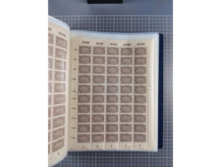 1922, meist postfrische Sammlung mit 100 Bogen ex Mi.-Nr. 246-57, teils sign. INFLA Berlin, in guter Erhaltung, teils übliche