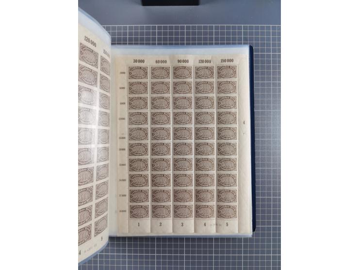 1922, meist postfrische Sammlung mit 100 Bogen ex Mi.-Nr. 246-57, teils sign. INFLA Berlin, in guter Erhaltung, teils übliche