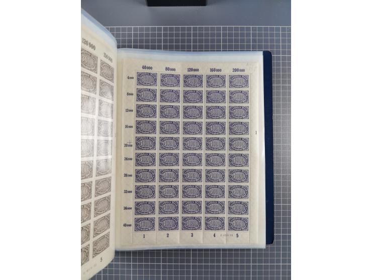 1922, meist postfrische Sammlung mit 100 Bogen ex Mi.-Nr. 246-57, teils sign. INFLA Berlin, in guter Erhaltung, teils übliche