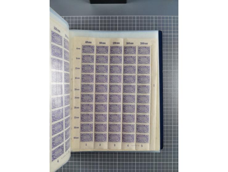 1922, meist postfrische Sammlung mit 100 Bogen ex Mi.-Nr. 246-57, teils sign. INFLA Berlin, in guter Erhaltung, teils übliche