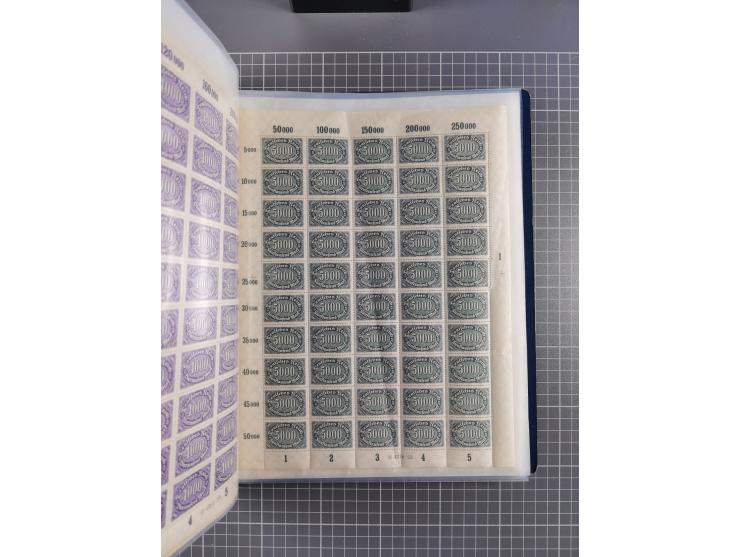 1922, meist postfrische Sammlung mit 100 Bogen ex Mi.-Nr. 246-57, teils sign. INFLA Berlin, in guter Erhaltung, teils übliche