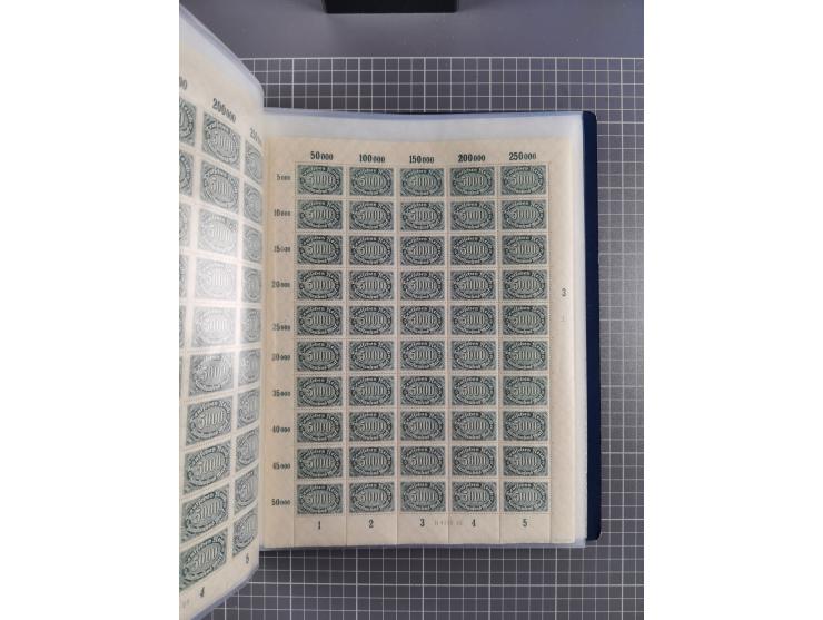 1922, meist postfrische Sammlung mit 100 Bogen ex Mi.-Nr. 246-57, teils sign. INFLA Berlin, in guter Erhaltung, teils übliche