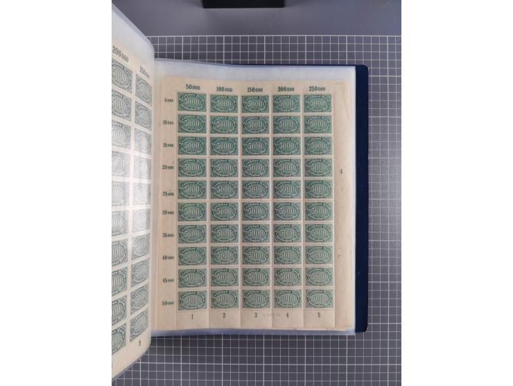 1922, meist postfrische Sammlung mit 100 Bogen ex Mi.-Nr. 246-57, teils sign. INFLA Berlin, in guter Erhaltung, teils übliche