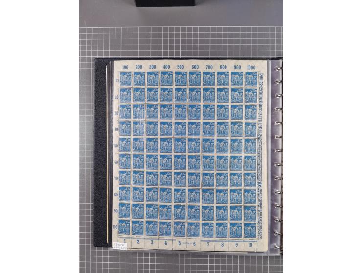 1919/23, meist postfrische Sammlung mit über 200 Bögen, bis auf wenige aufgetrennte Exemplare in kpl. Bogen, dabei auch etwas