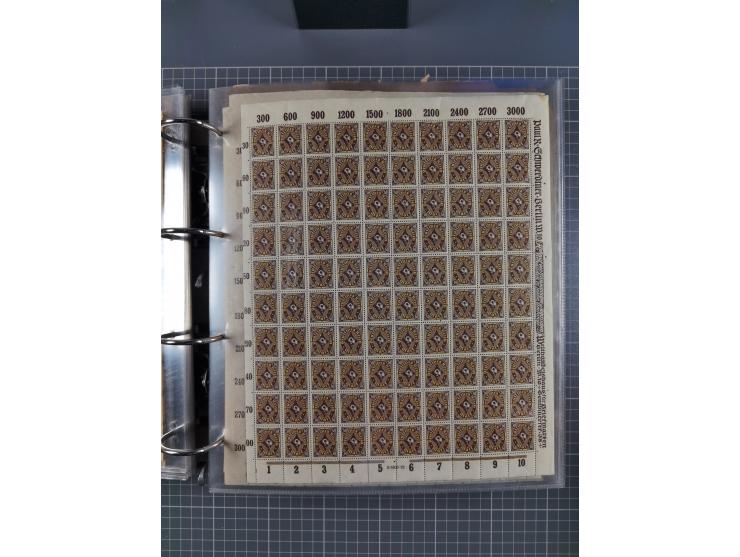 1921/22, postfrischer und ungebrauchter Bestand mit etwas über 200 Bogen und Bogenteilen, dabei Walzen- und Plattenbogen, HAN