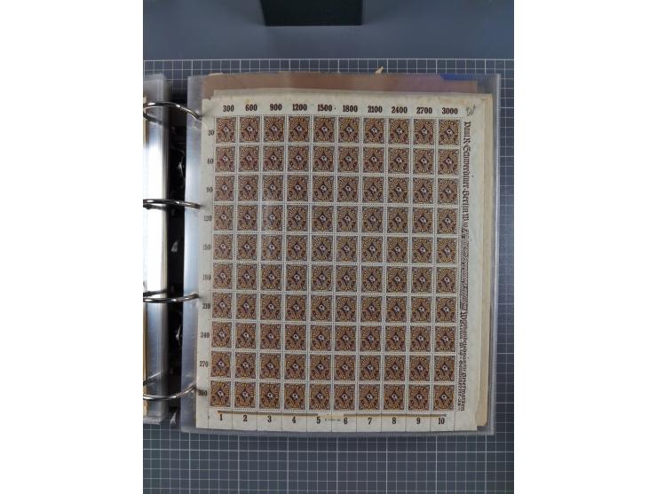 1921/22, postfrischer und ungebrauchter Bestand mit etwas über 200 Bogen und Bogenteilen, dabei Walzen- und Plattenbogen, HAN