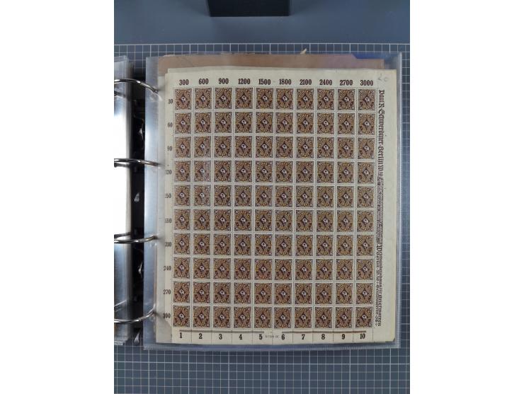 1921/22, postfrischer und ungebrauchter Bestand mit etwas über 200 Bogen und Bogenteilen, dabei Walzen- und Plattenbogen, HAN