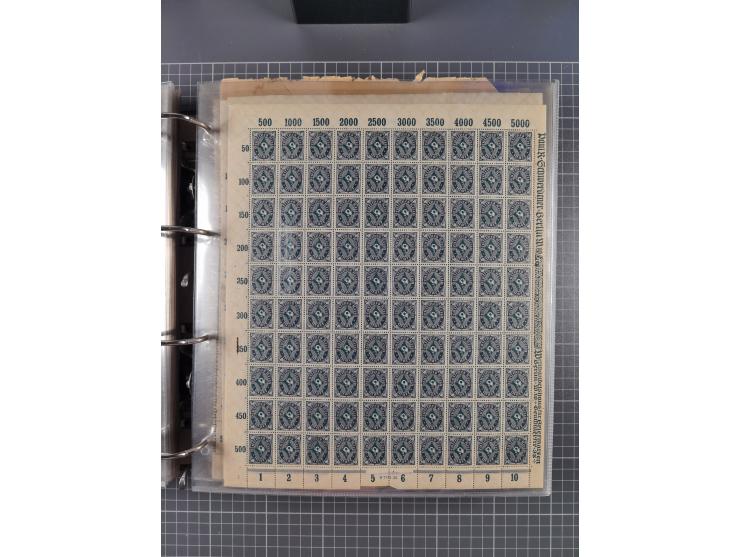 1921/22, postfrischer und ungebrauchter Bestand mit etwas über 200 Bogen und Bogenteilen, dabei Walzen- und Plattenbogen, HAN