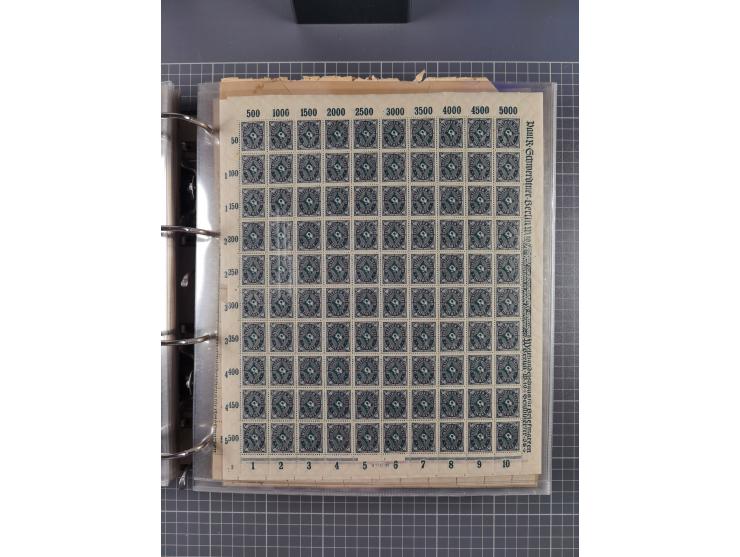 1921/22, postfrischer und ungebrauchter Bestand mit etwas über 200 Bogen und Bogenteilen, dabei Walzen- und Plattenbogen, HAN