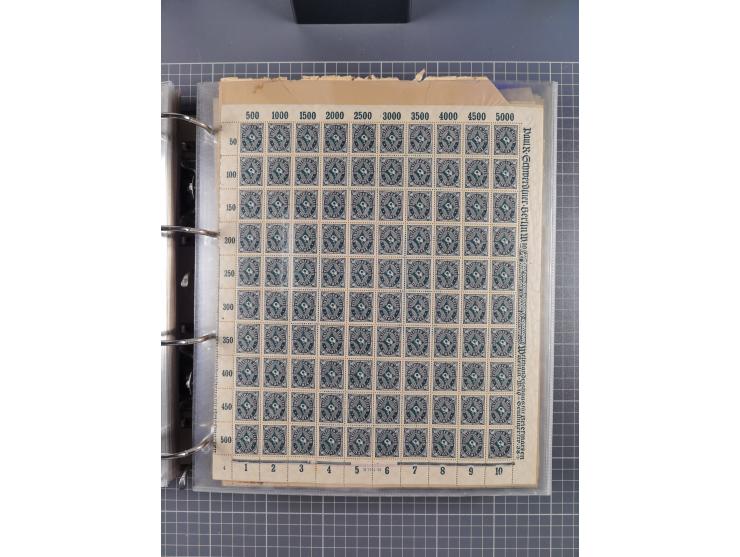 1921/22, postfrischer und ungebrauchter Bestand mit etwas über 200 Bogen und Bogenteilen, dabei Walzen- und Plattenbogen, HAN