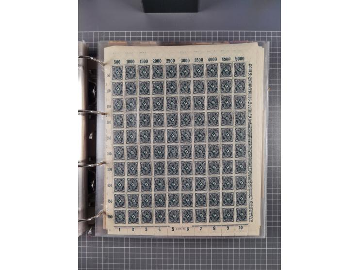 1921/22, postfrischer und ungebrauchter Bestand mit etwas über 200 Bogen und Bogenteilen, dabei Walzen- und Plattenbogen, HAN