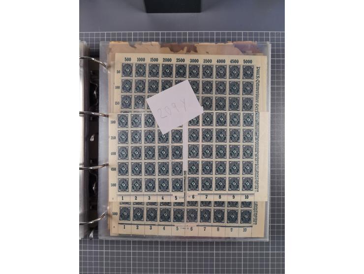 1921/22, postfrischer und ungebrauchter Bestand mit etwas über 200 Bogen und Bogenteilen, dabei Walzen- und Plattenbogen, HAN