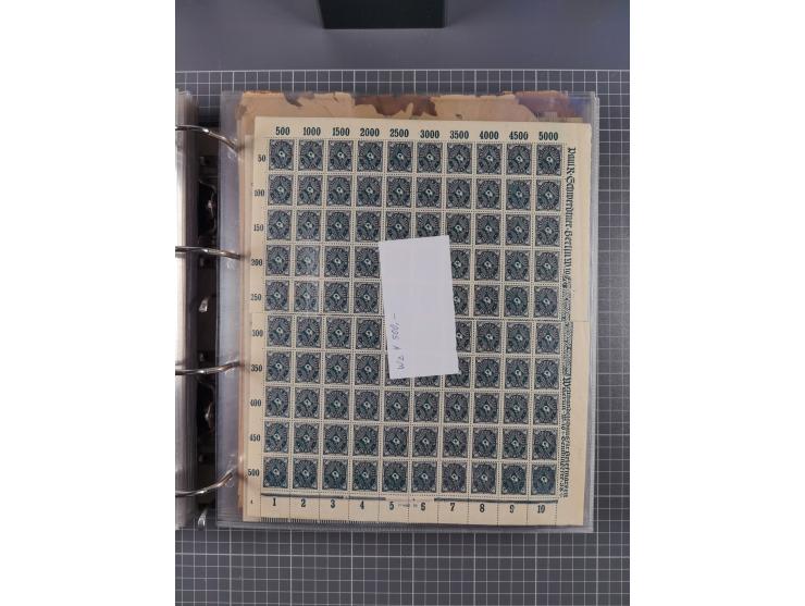 1921/22, postfrischer und ungebrauchter Bestand mit etwas über 200 Bogen und Bogenteilen, dabei Walzen- und Plattenbogen, HAN