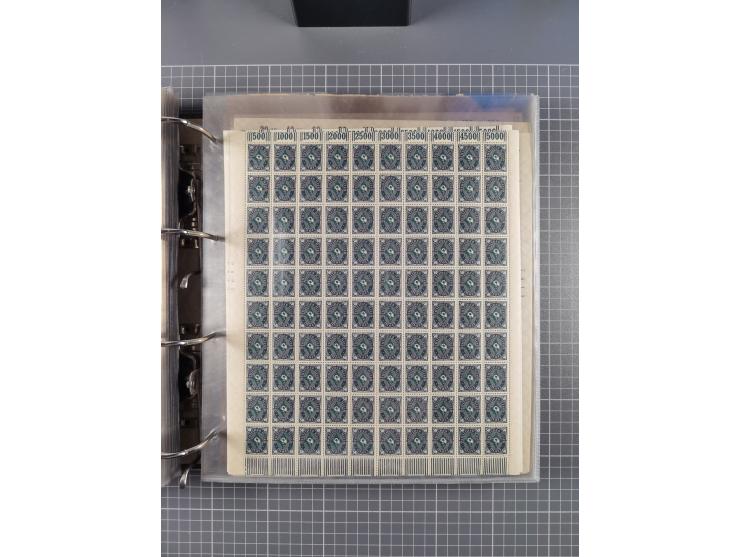 1921/22, postfrischer und ungebrauchter Bestand mit etwas über 200 Bogen und Bogenteilen, dabei Walzen- und Plattenbogen, HAN