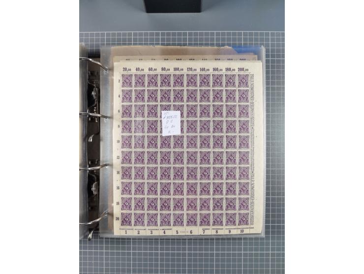 1921/22, postfrischer und ungebrauchter Bestand mit etwas über 200 Bogen und Bogenteilen, dabei Walzen- und Plattenbogen, HAN