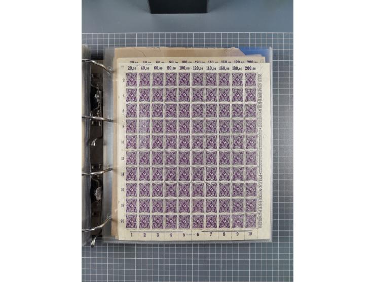 1921/22, postfrischer und ungebrauchter Bestand mit etwas über 200 Bogen und Bogenteilen, dabei Walzen- und Plattenbogen, HAN