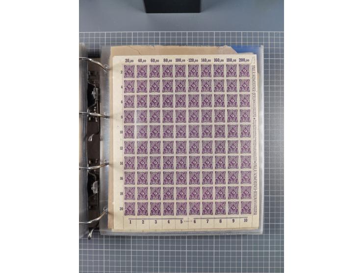 1921/22, postfrischer und ungebrauchter Bestand mit etwas über 200 Bogen und Bogenteilen, dabei Walzen- und Plattenbogen, HAN