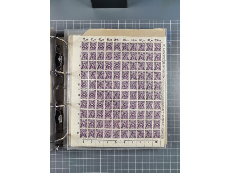 1921/22, postfrischer und ungebrauchter Bestand mit etwas über 200 Bogen und Bogenteilen, dabei Walzen- und Plattenbogen, HAN