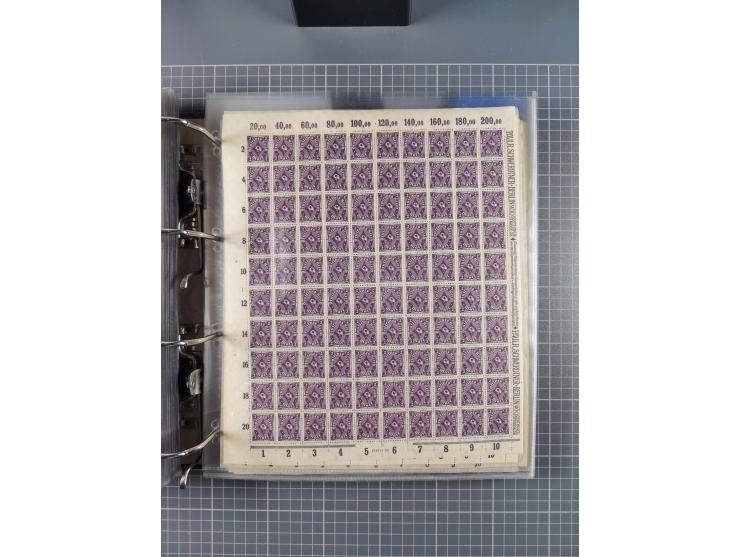 1921/22, postfrischer und ungebrauchter Bestand mit etwas über 200 Bogen und Bogenteilen, dabei Walzen- und Plattenbogen, HAN