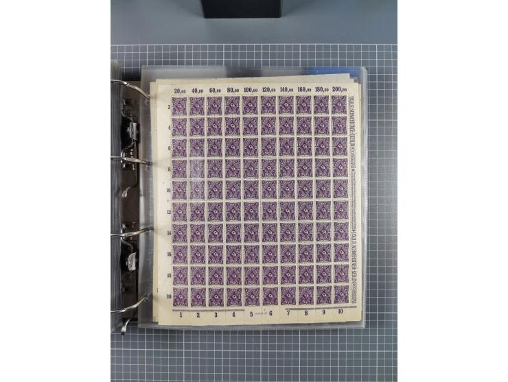 1921/22, postfrischer und ungebrauchter Bestand mit etwas über 200 Bogen und Bogenteilen, dabei Walzen- und Plattenbogen, HAN