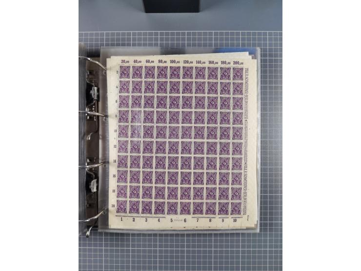 1921/22, postfrischer und ungebrauchter Bestand mit etwas über 200 Bogen und Bogenteilen, dabei Walzen- und Plattenbogen, HAN
