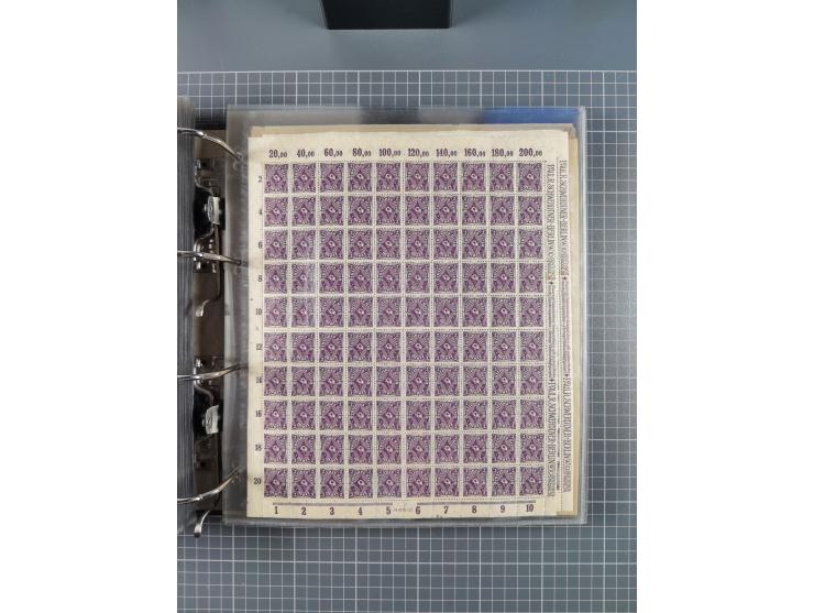 1921/22, postfrischer und ungebrauchter Bestand mit etwas über 200 Bogen und Bogenteilen, dabei Walzen- und Plattenbogen, HAN