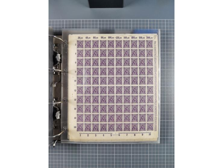 1921/22, postfrischer und ungebrauchter Bestand mit etwas über 200 Bogen und Bogenteilen, dabei Walzen- und Plattenbogen, HAN