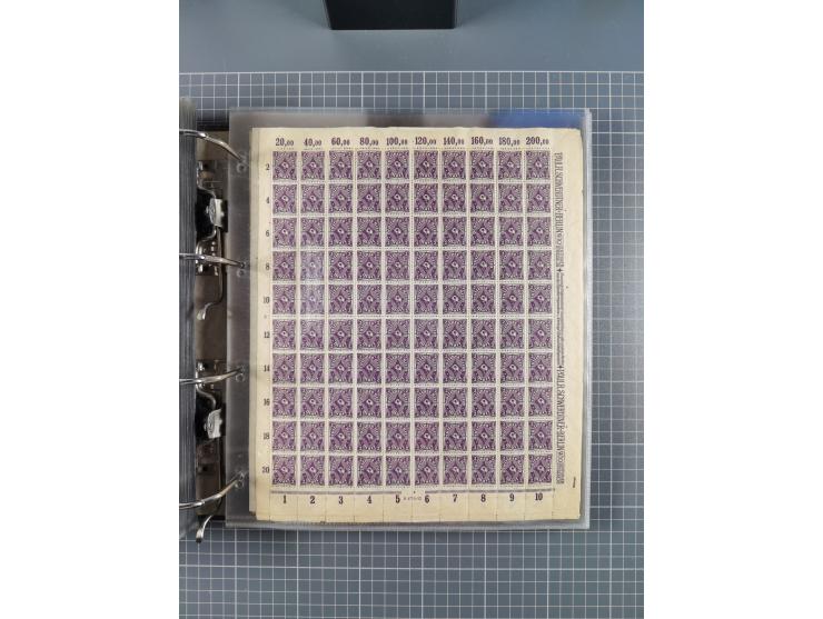 1921/22, postfrischer und ungebrauchter Bestand mit etwas über 200 Bogen und Bogenteilen, dabei Walzen- und Plattenbogen, HAN