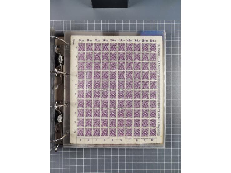1921/22, postfrischer und ungebrauchter Bestand mit etwas über 200 Bogen und Bogenteilen, dabei Walzen- und Plattenbogen, HAN