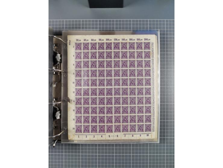 1921/22, postfrischer und ungebrauchter Bestand mit etwas über 200 Bogen und Bogenteilen, dabei Walzen- und Plattenbogen, HAN