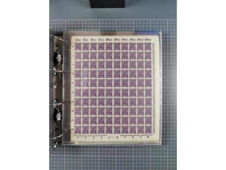 1921/22, postfrischer und ungebrauchter Bestand mit etwas über 200 Bogen und Bogenteilen, dabei Walzen- und Plattenbogen, HAN