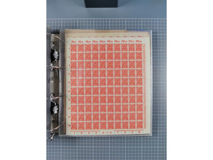 1921/22, postfrischer und ungebrauchter Bestand mit etwas über 200 Bogen und Bogenteilen, dabei Walzen- und Plattenbogen, HAN