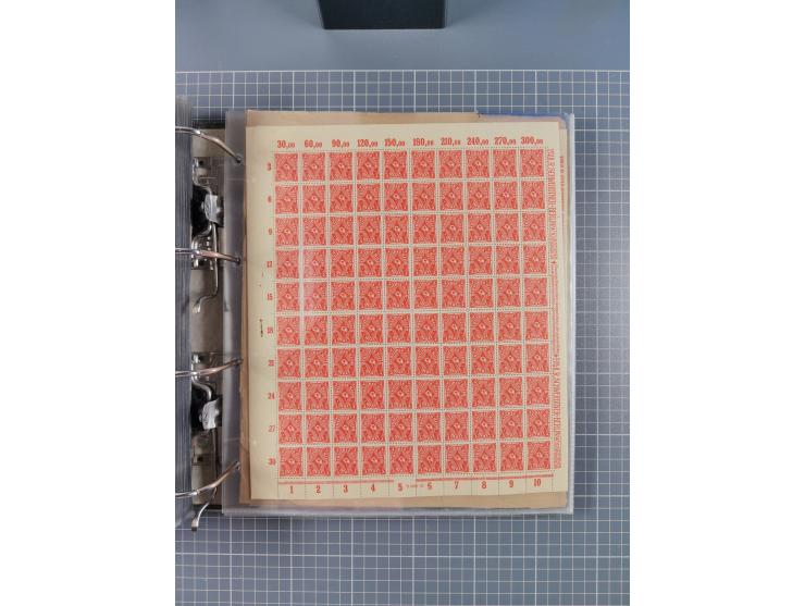 1921/22, postfrischer und ungebrauchter Bestand mit etwas über 200 Bogen und Bogenteilen, dabei Walzen- und Plattenbogen, HAN