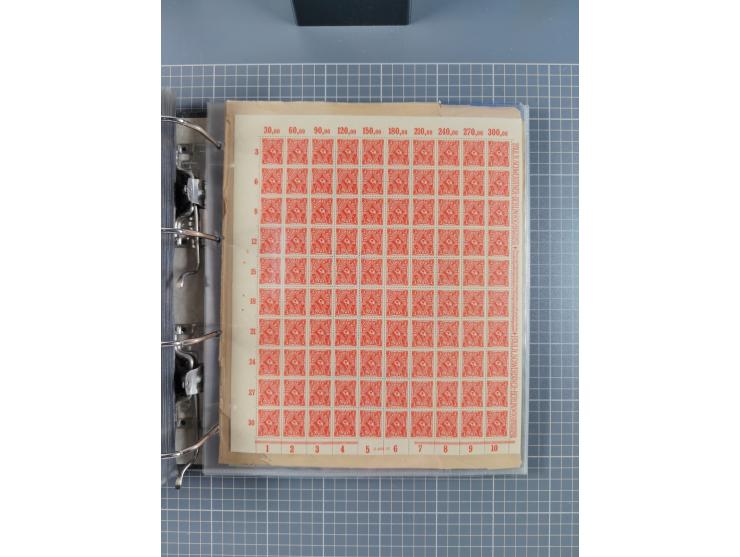 1921/22, postfrischer und ungebrauchter Bestand mit etwas über 200 Bogen und Bogenteilen, dabei Walzen- und Plattenbogen, HAN