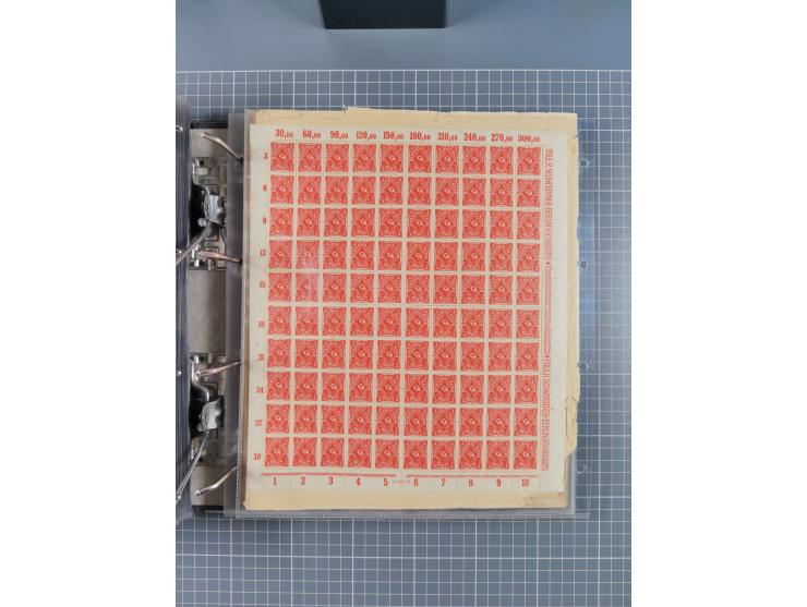 1921/22, postfrischer und ungebrauchter Bestand mit etwas über 200 Bogen und Bogenteilen, dabei Walzen- und Plattenbogen, HAN