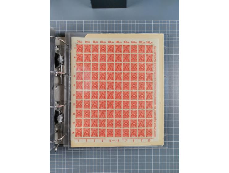 1921/22, postfrischer und ungebrauchter Bestand mit etwas über 200 Bogen und Bogenteilen, dabei Walzen- und Plattenbogen, HAN