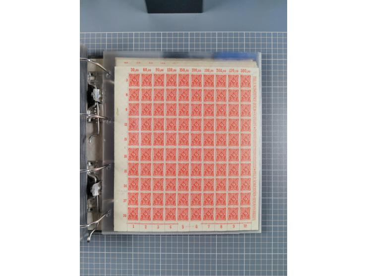 1921/22, postfrischer und ungebrauchter Bestand mit etwas über 200 Bogen und Bogenteilen, dabei Walzen- und Plattenbogen, HAN