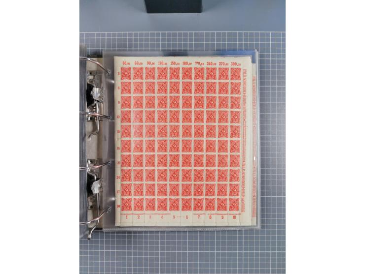 1921/22, postfrischer und ungebrauchter Bestand mit etwas über 200 Bogen und Bogenteilen, dabei Walzen- und Plattenbogen, HAN