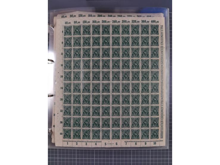 1921/22, postfrischer und ungebrauchter Bestand mit etwas über 200 Bogen und Bogenteilen, dabei Walzen- und Plattenbogen, HAN