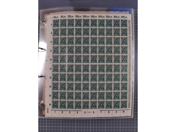 1921/22, postfrischer und ungebrauchter Bestand mit etwas über 200 Bogen und Bogenteilen, dabei Walzen- und Plattenbogen, HAN
