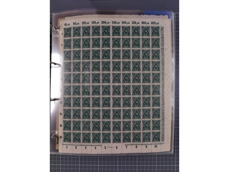 1921/22, postfrischer und ungebrauchter Bestand mit etwas über 200 Bogen und Bogenteilen, dabei Walzen- und Plattenbogen, HAN