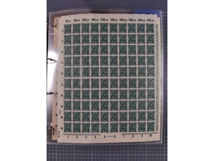 1921/22, postfrischer und ungebrauchter Bestand mit etwas über 200 Bogen und Bogenteilen, dabei Walzen- und Plattenbogen, HAN