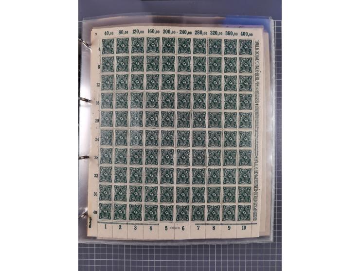 1921/22, postfrischer und ungebrauchter Bestand mit etwas über 200 Bogen und Bogenteilen, dabei Walzen- und Plattenbogen, HAN