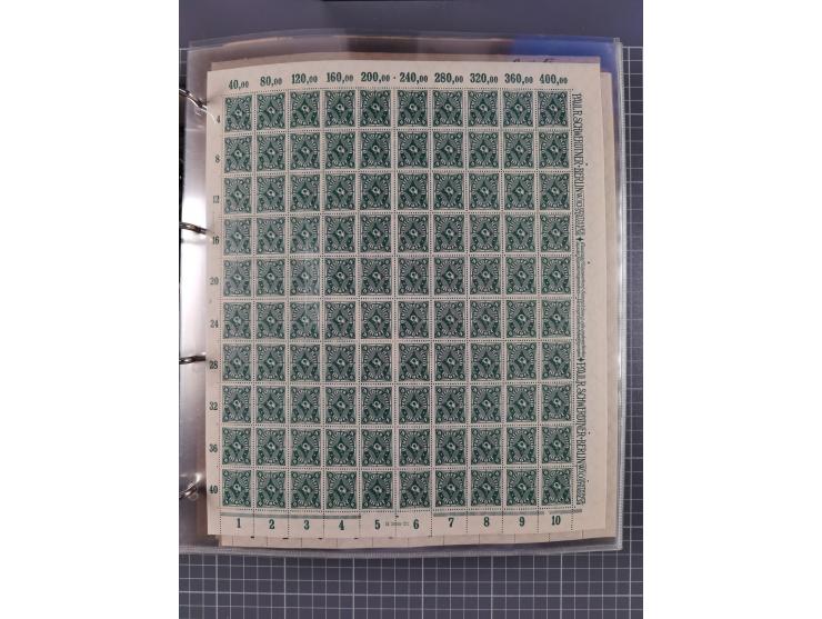 1921/22, postfrischer und ungebrauchter Bestand mit etwas über 200 Bogen und Bogenteilen, dabei Walzen- und Plattenbogen, HAN